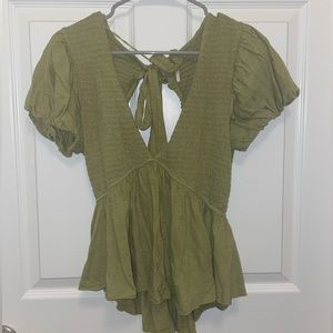 Olive Green Free People Open Back Top Size L